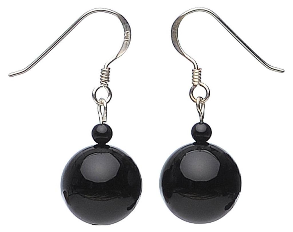 Ohrringe Ohrhänger aus Onyx & 925er Silber schwarz glatt Produktbild 
