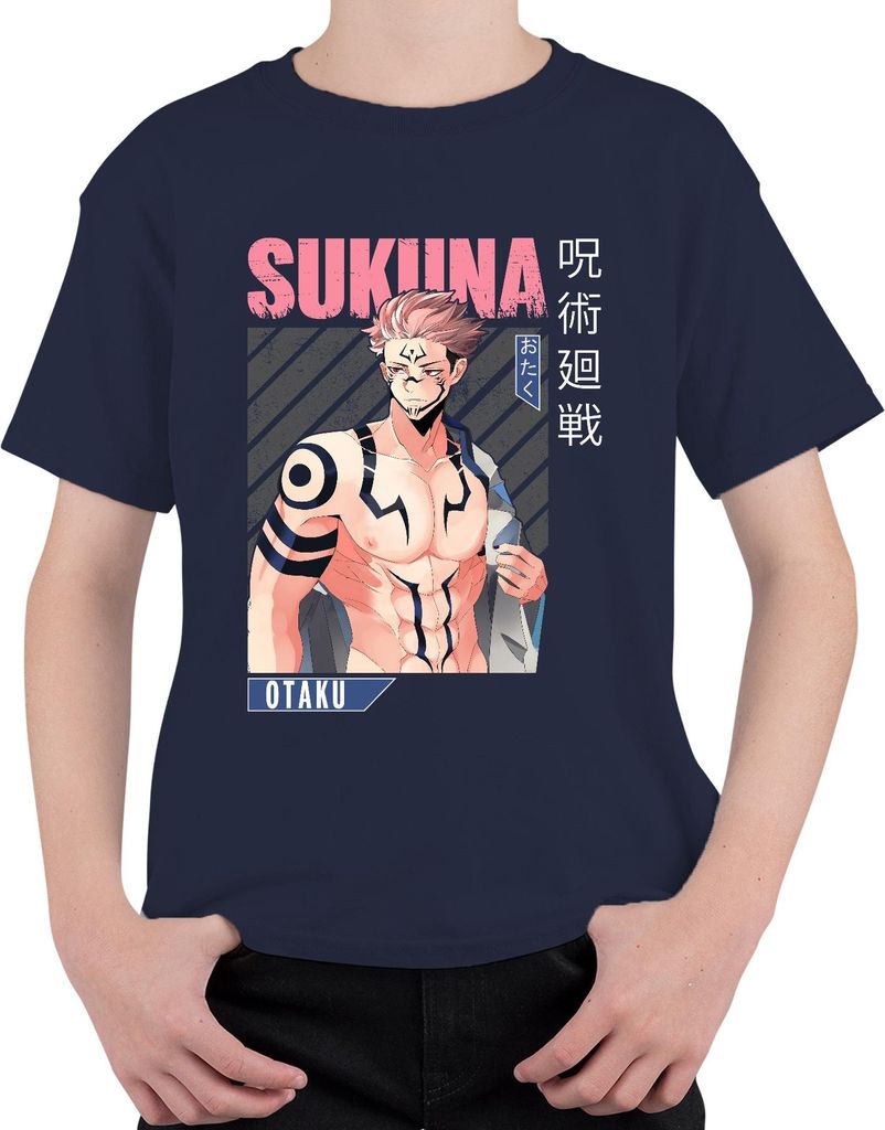 Sukuna Jujutsu Kaisen Otaku Anime Ästhetik Fan Geschenk Vintage Uni Kinder T-Shirt, Navy, 152
