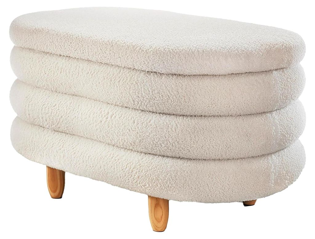 Sitzbank THEMBA, weiß, 90x50x48 cm, Polsterbank aus Bouclé-Teddystoff mit Stauraum, gemütliche Truhenbank mit Plüschstoff, Scandi Bank für den...