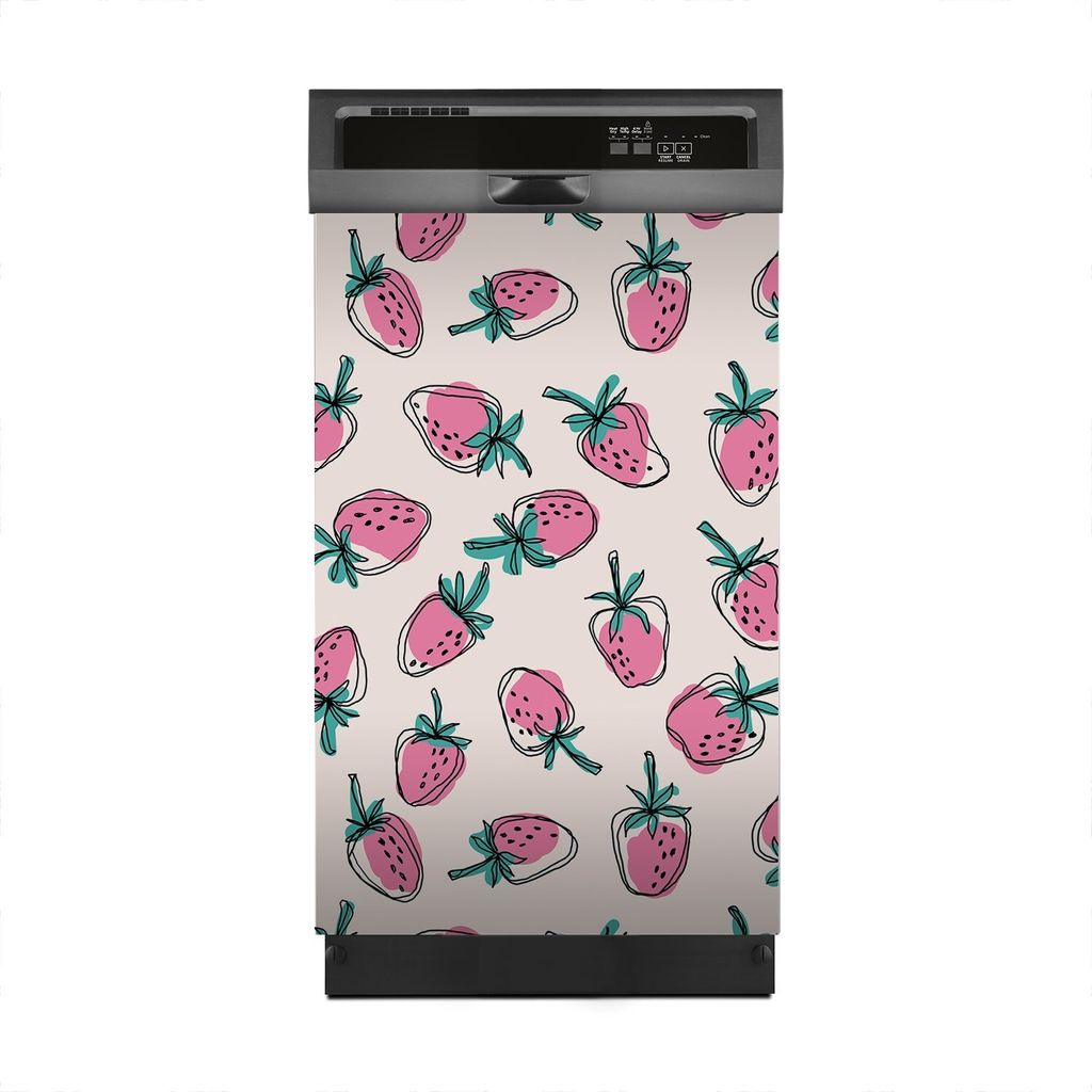 Magnete Dekorative 45x70 cm Küche Magnetmatte Spülmaschine - Rosa Erdbeeren doodle
