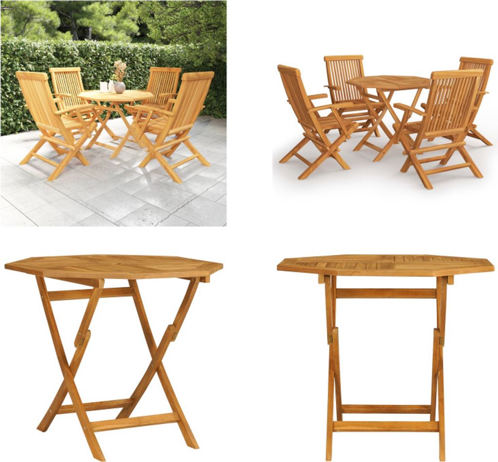 vidaXL 5 tlg. Garten Essgruppe Massivholz Teak - Garten Essgruppe - Garten Essgruppen - Gartenmöbel Set - Gartenmöbel