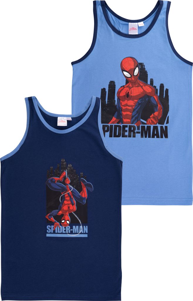 Marvel Spider-Man Unterhemd für Jungen - Kinder Tank Top Hemdchen Unterwäsche Blau (2er Pack) 122-128