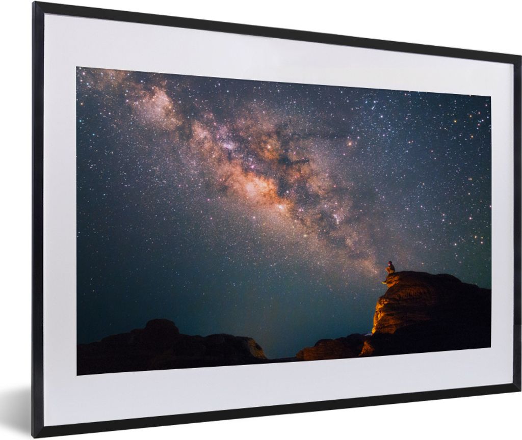 MuchoWow Gerahmtes Poster Milchstraße über einer Berglandschaft 60x40 cm - Poster mit Schwarzem Bilderrahmen Wandposter Rahmen Foto Bilder - Sc...