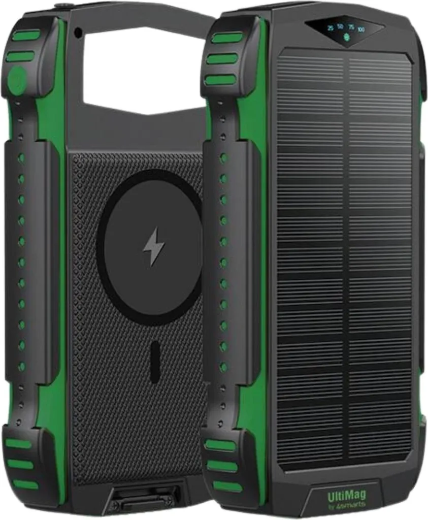Batterie externe 4smarts UltiMag 20 000 mAh avec charge solaire verte