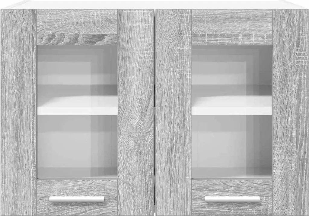 Armadietti A Parete 2 Pezzi, Grigio Sonoma, In Legno Multistrato, Con Anta In Vetro, 69,5x34x90 Cm Cadauno