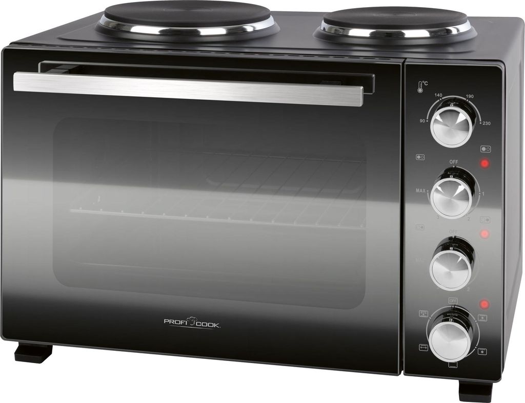 ProfiCook Minibackofen mit Kochplatten | 32L | Umluft, Oberhitze, Unterhitze, Drehspieß | Mini Backofen mit Umluft | PC KK 1302