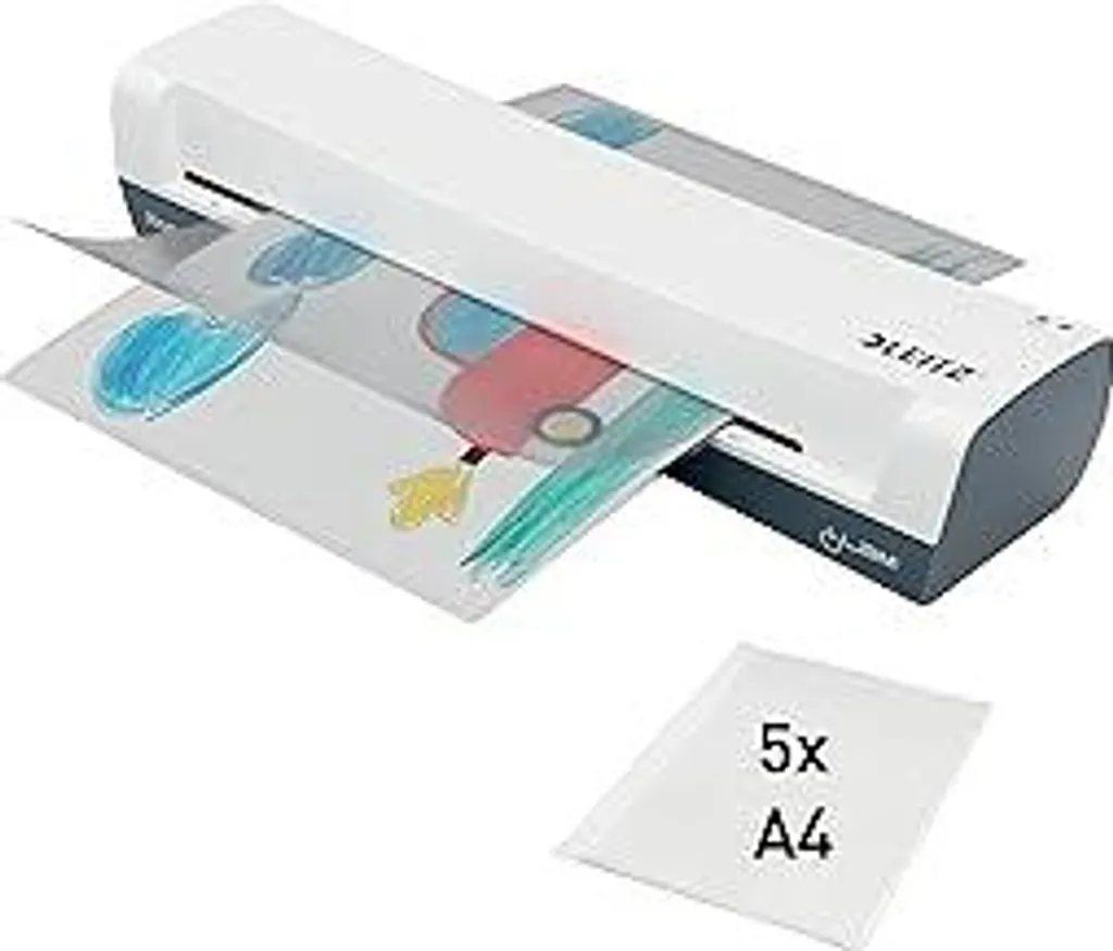 Laminatrice Leitz iLAM Home A3, per pellicole da 75 a 125 mic, tempo di riscaldamento 3 minuti, incl. starter kit con 5 pellicole, ideale per l'uso a casa, in ufficio e a scuola, bianco, 74320001