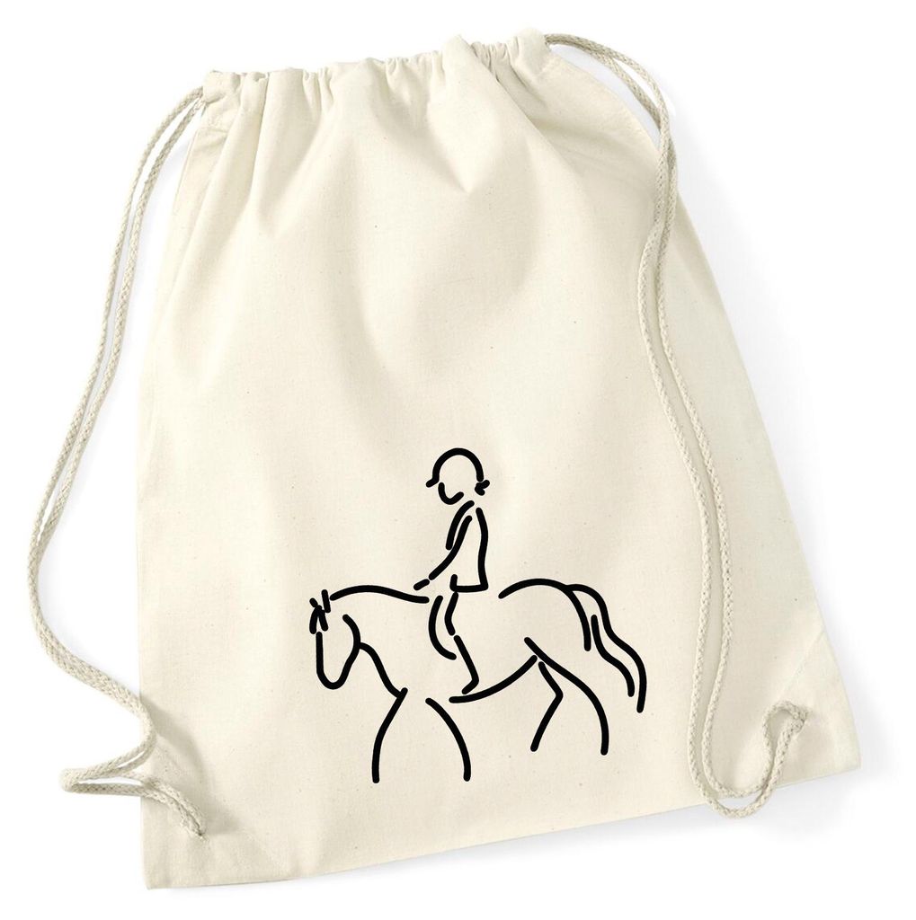 Huuraa Turnbeutel Reiten Pferd 12 Liter Natural Baumwolle Rucksack Geschenkidee