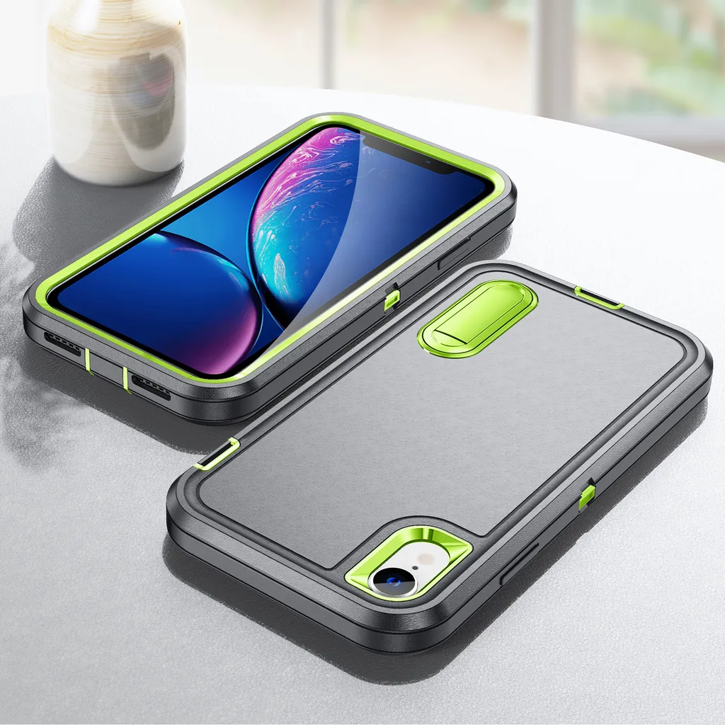 Custodia per iPhone XR Hybrid Custodia protettiva a tre strati robusta e antiurto con supporto Grigio - 2
