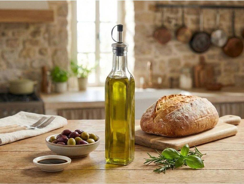 Ölspender aus Glas mit Edelstahl-Portionierer für Öl & Essig - 250 ml