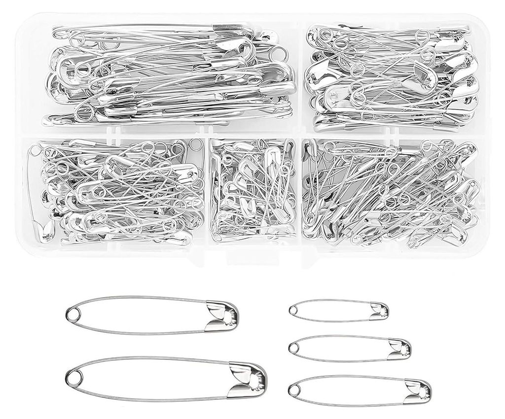 380 Stück Sicherheitsnadeln Set Sicherheit Pins Safety Pins zopfnadeln zum Stricken für Nähen Bastelnm Silber 5 Größen (28mm 32mm 38mm 45mm 55mm)