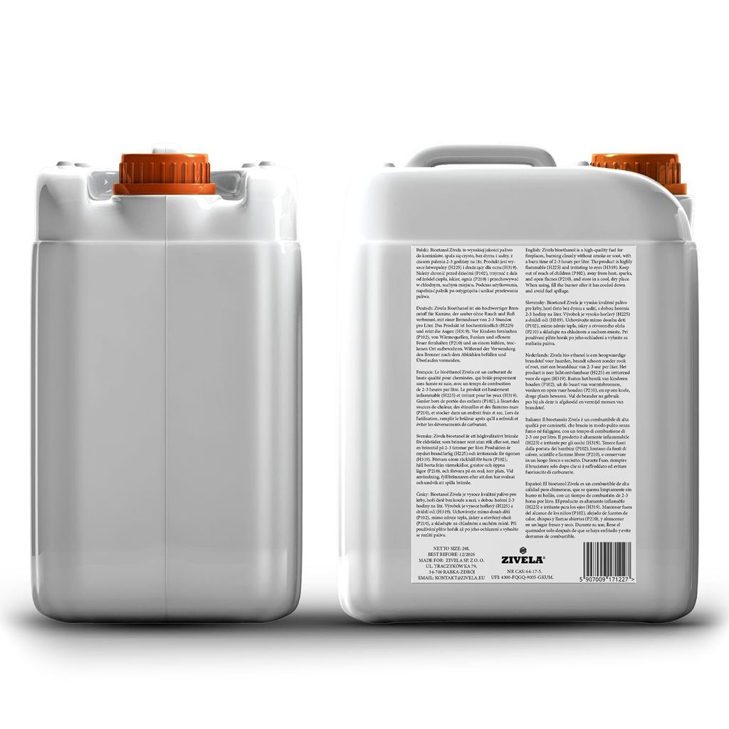 Bioéthanol 20 Litres - Éthanol 96,6% - Combustible Pour Cheminée Intérieure/Extérieure - Flamme Propre, Inodore
