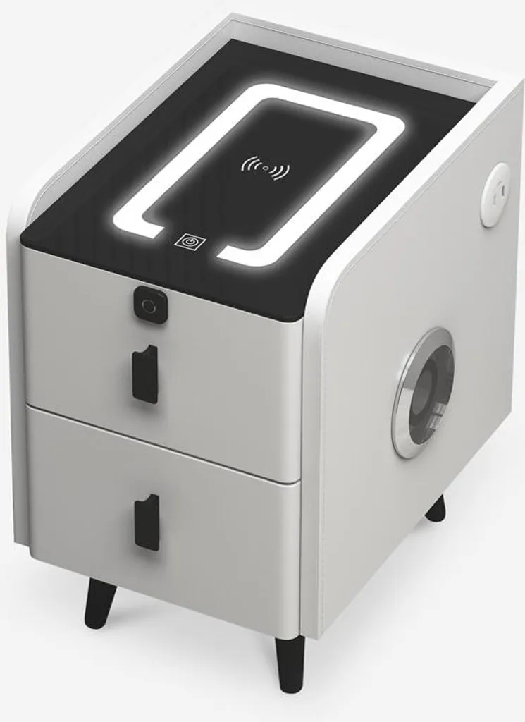 Table de nuit LED Tainy blanche avec recharge induction pour mobile
