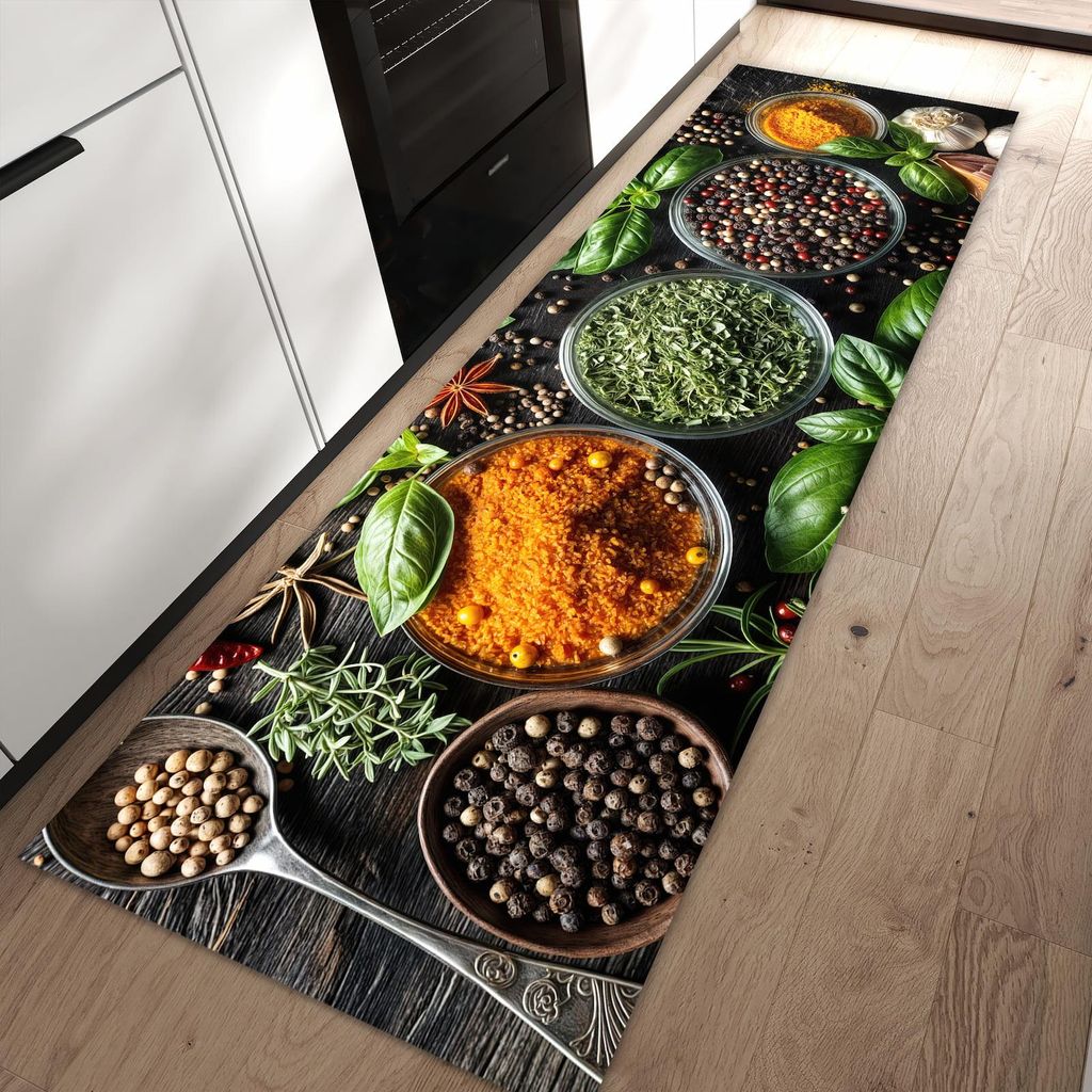 Küchenteppich 80x250cm rutschfest & abwischbar PVC Läufer - Gewürze Und Kräuter