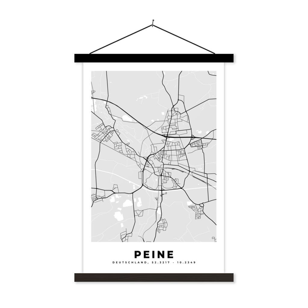 MuchoWow Textilposter Karte - Peine - Stadtplan - Deutschland 60x90 cm mit schwarzem Rahmen - Poster Wohnzimmer