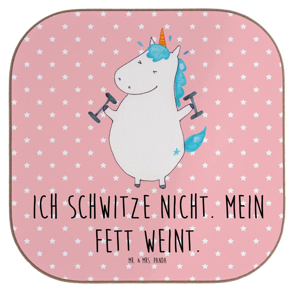 Mr. & Mrs. Panda Untersetzer für Gläser Einhorn Fitness - Rot Pastell - Geschenk, Unicorn, Fitnessstudio, Sixpack, gläseruntersetzer, bierunters...