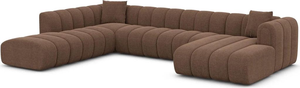 Strukturstoff U-Form XXL Lounge Wohnlandschaft Amoria Braun Rechts