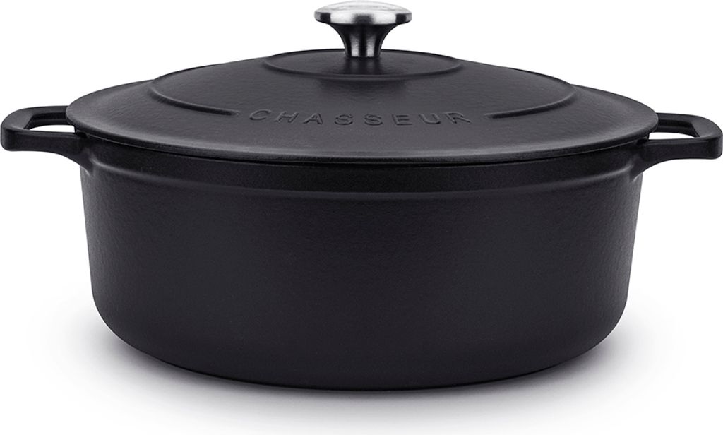 CHASSEUR Gusseisen Topf mit Deckel Kochtopf Bräter Suppentopf 6,3 L Schwarz