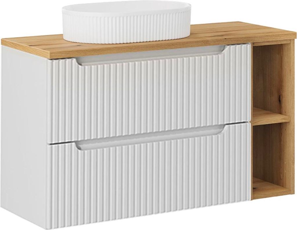Waschtisch 100.4cm Riva mit 2 Schubladen, Weiß und Holzoptik