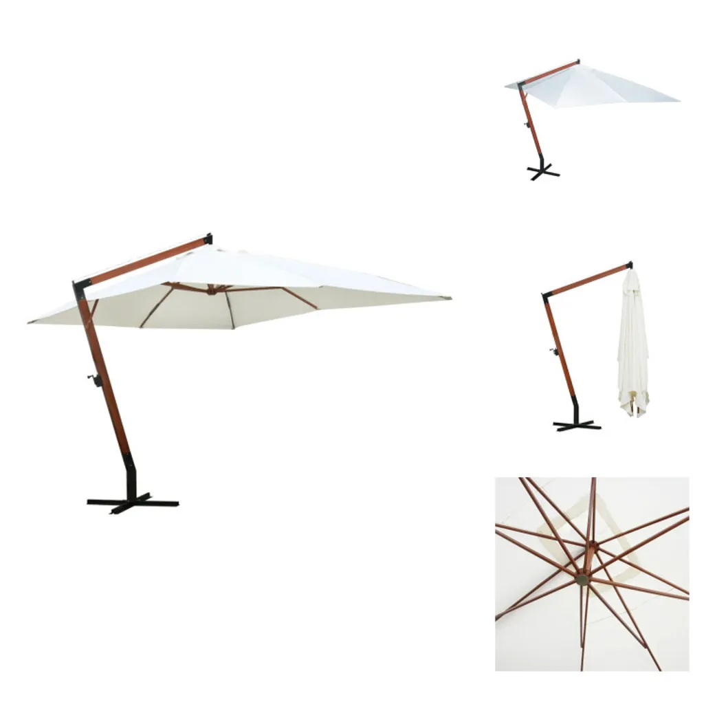 Parasol bois blanc 4x3 m - Grand parasol déporté ou droit pour terrasse