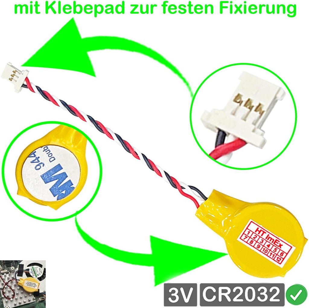 CR2032 CMOS-Batterie mit dünnem 3-Pin-Steckerkabel für Razer Laptop Notebook PC