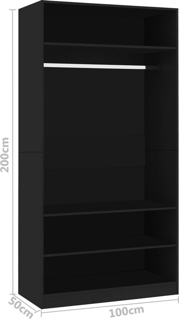 vidaXL Kleiderschrank Schwarz 100x50x200 cm Holzwerkstoff Produktbild 7