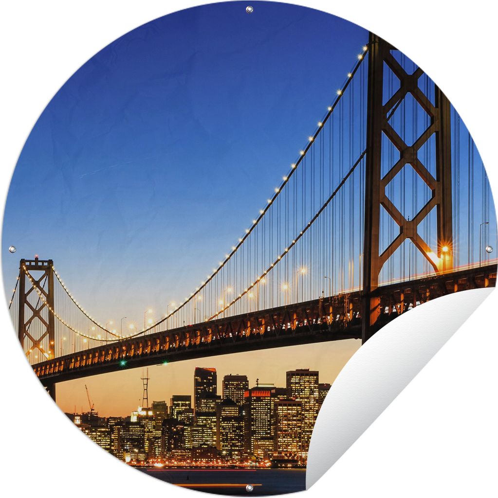MuchoWow Gartenposter Outdoor-Poster Rund Brücke - San Francisco - Skyline Ø 60 cm Gartendeko Rundes Poster draußen