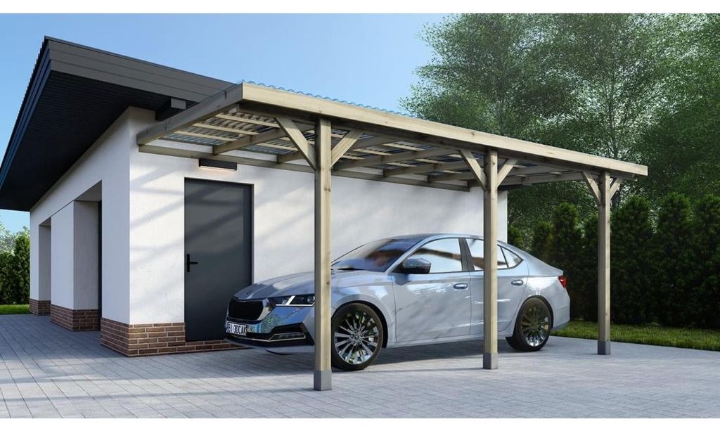 Tettoia posto auto coperto in legno 3x5.24 m - 15 m2 - Immagine del prodotto 
