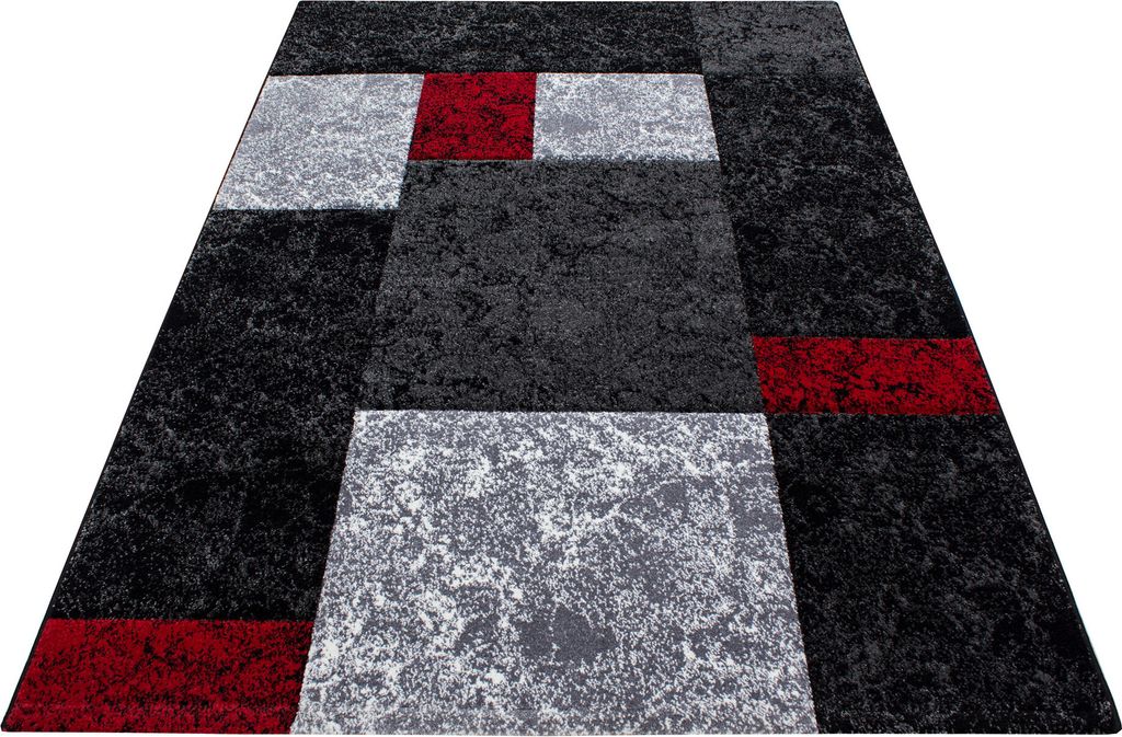 Kurzflor Teppich Wohnzimmer Rot 280x370 Rechteck Kariertes Design aus Polypropylen