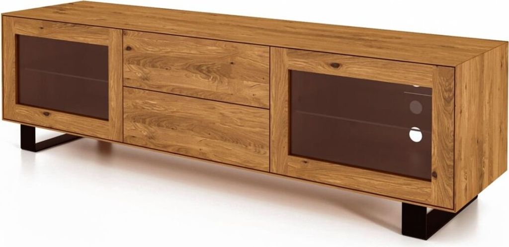 TV-Board Leeds Wildeiche massiv 197x50x56 Metallfußgestell 2 Türen 2 Schubladen