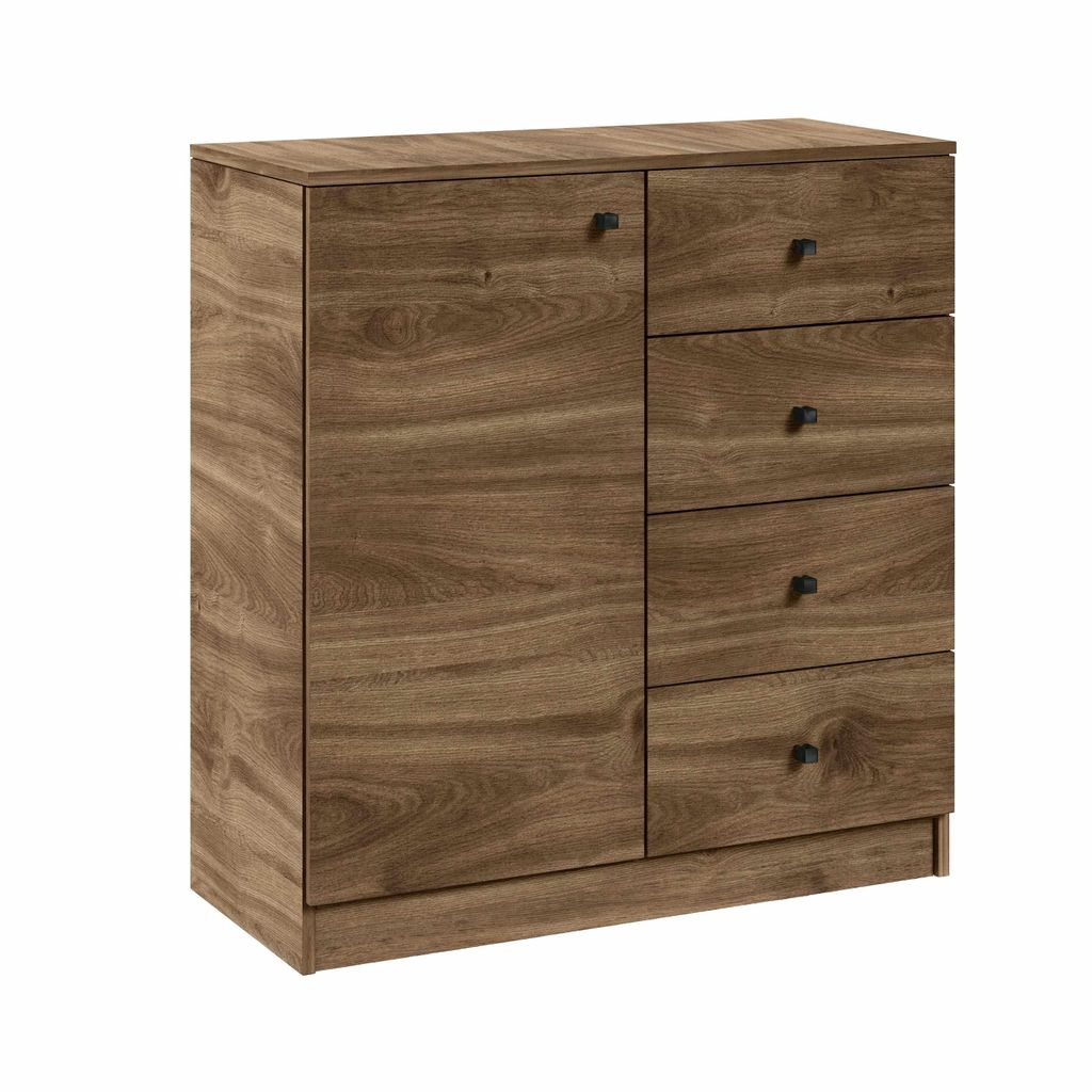 Kommode WESTA I Brandy Castello, Wohnzimmerschrank mit Tür und 4 Schubladen, Sideboard mit Stauraum, Moderne Kommode für Wohnzimmer, Esszimmer, Flur