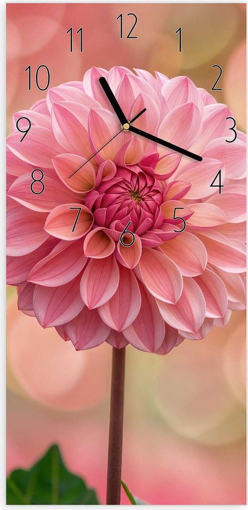 Wanduhr aus Glas mit Motiv Drei Blumenblüten- 30 x 60 cm - inkl. Aufhängesystem