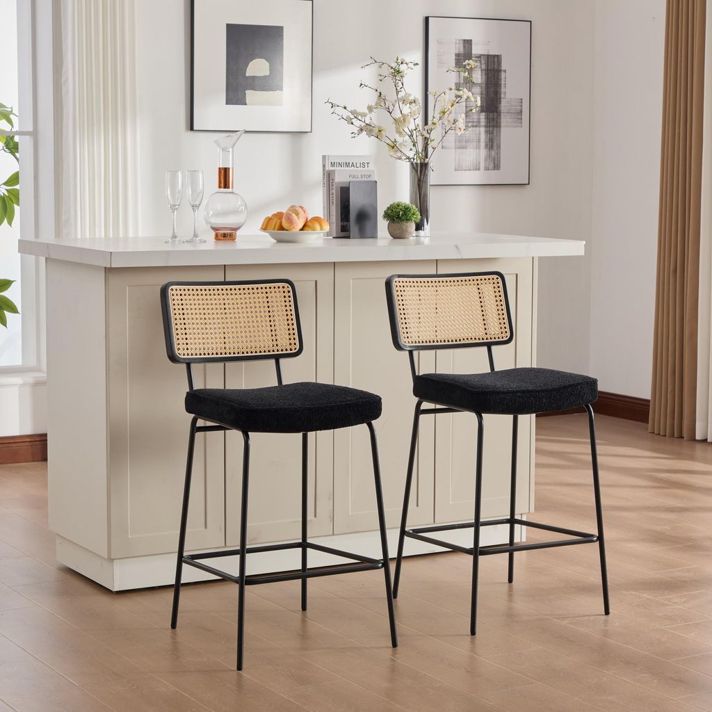 Barhocker-Set 2er-Pack, Hochglanz-Design, Chenille-Stoff, 46 x 60 x 97 cm, Schwarz