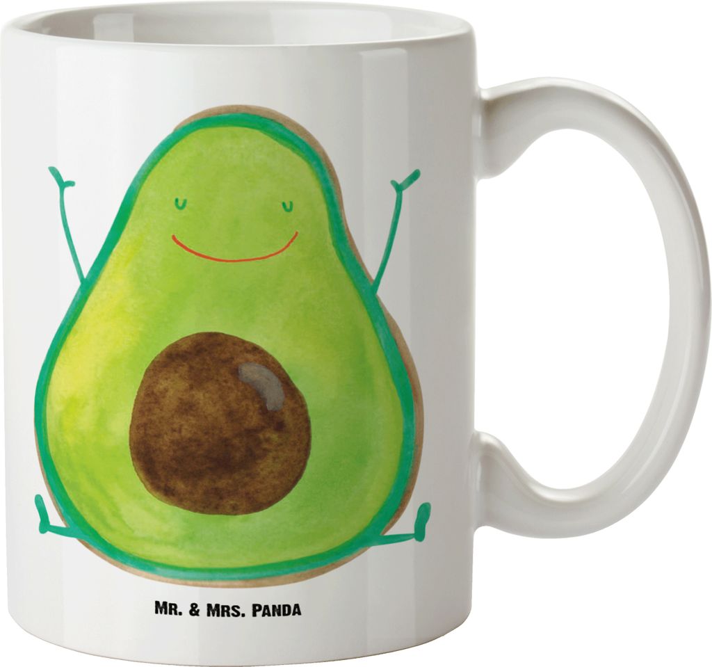 Mr. & Mrs. Panda Kaffeepott Avocado Glücklich - Weiß - Geschenk, Pott, Teepott, Freude, Große Teetasse, Haferl, Chaos, weisse tasse, Riesenkaffe...