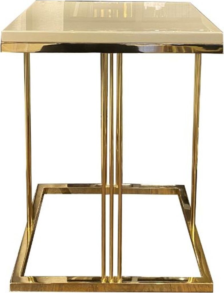 Casa Padrino Luxus Beistelltisch Creme / Gold 50 x 50 x H. 65 cm - Edler Tisch mit Glasplatte - Luxus Qualität - Wohnzimmer Möbel