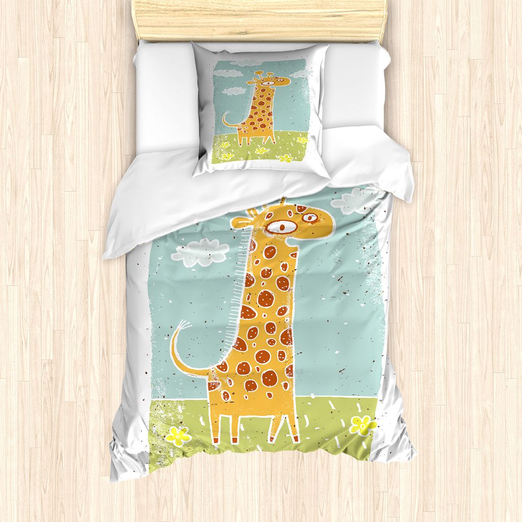 ABAKUHAUS Giraffe Bettbezug Set für Einzelbetten, Childish Kids Animal, Milbensicher Allergiker geeignet mit Kissenbezug, 135 cm x 200 cm - 80 x 8...