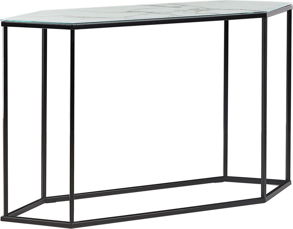 BELIANI Konsolentisch Weiß und Schwarz Sicherheitsglas Marmor Optik Rechteckig Schmal Gestell aus Stahl für Schlafzimmer Wohnzimmer Flur Diele K...