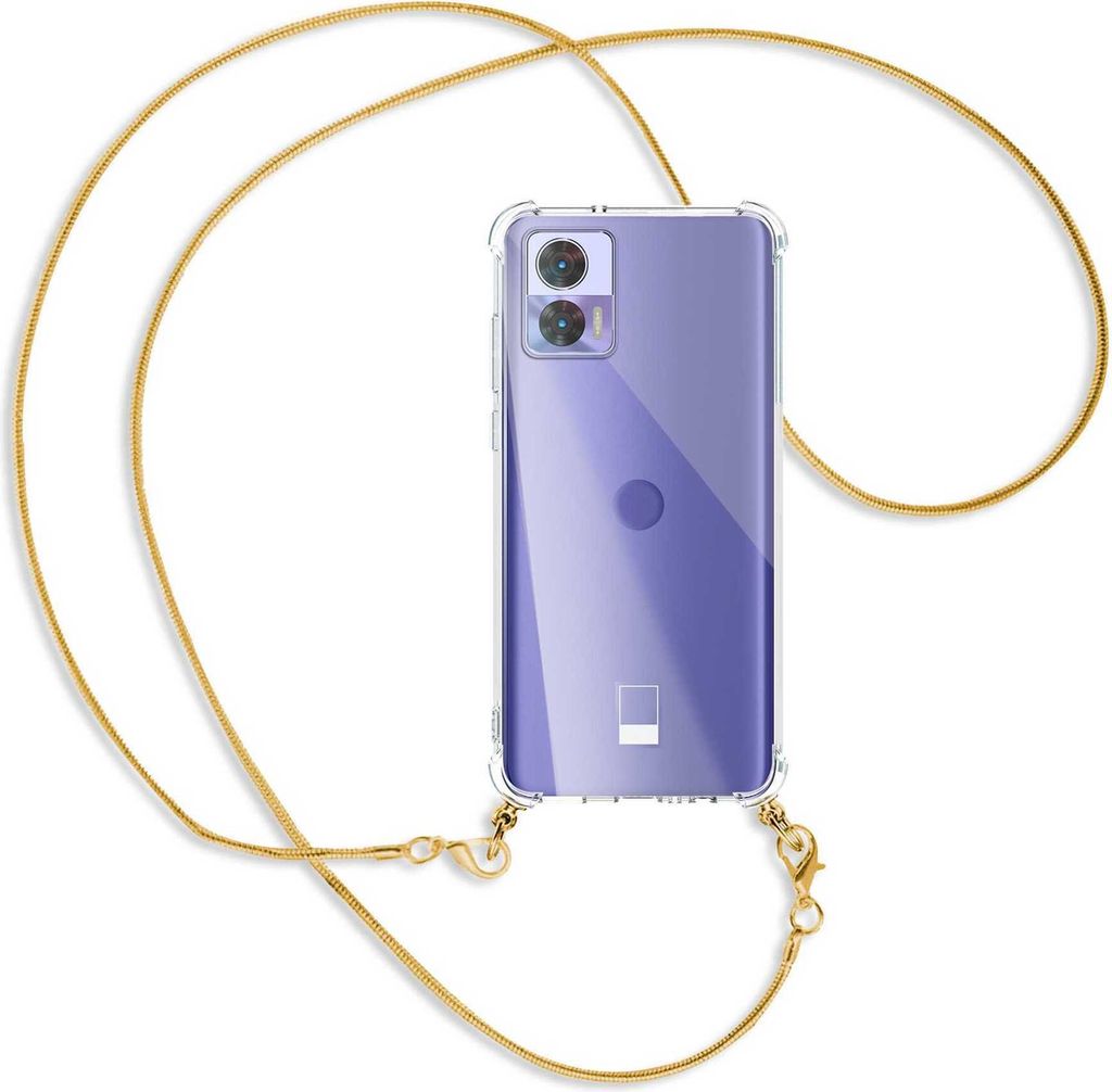 Handykette Backcover-Schutzhülle mit Band (Metall goldfarben) für Motorola Edge 30 Neo (Edge 30 Lite) - goldfarbene Snake-Kette