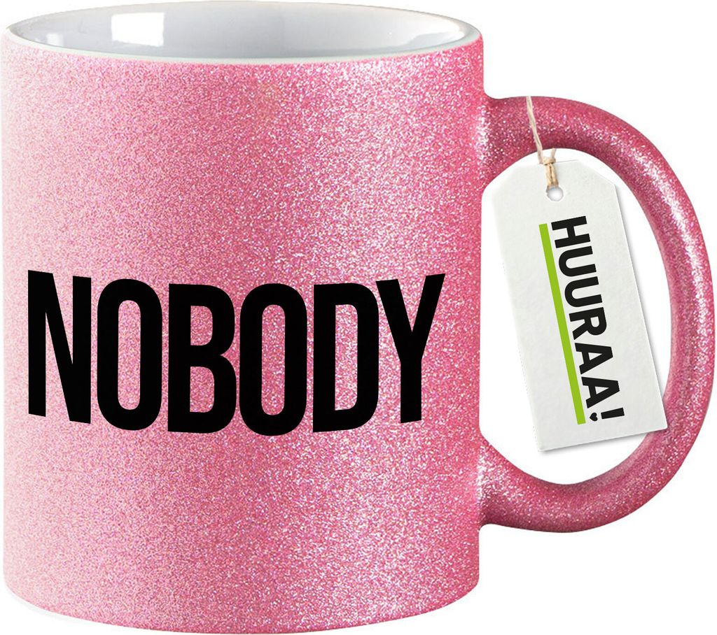 Huuraa Glitzertasse Nobody Schriftzug 330ml Pink Keramik Kaffeebecher Geschenkidee