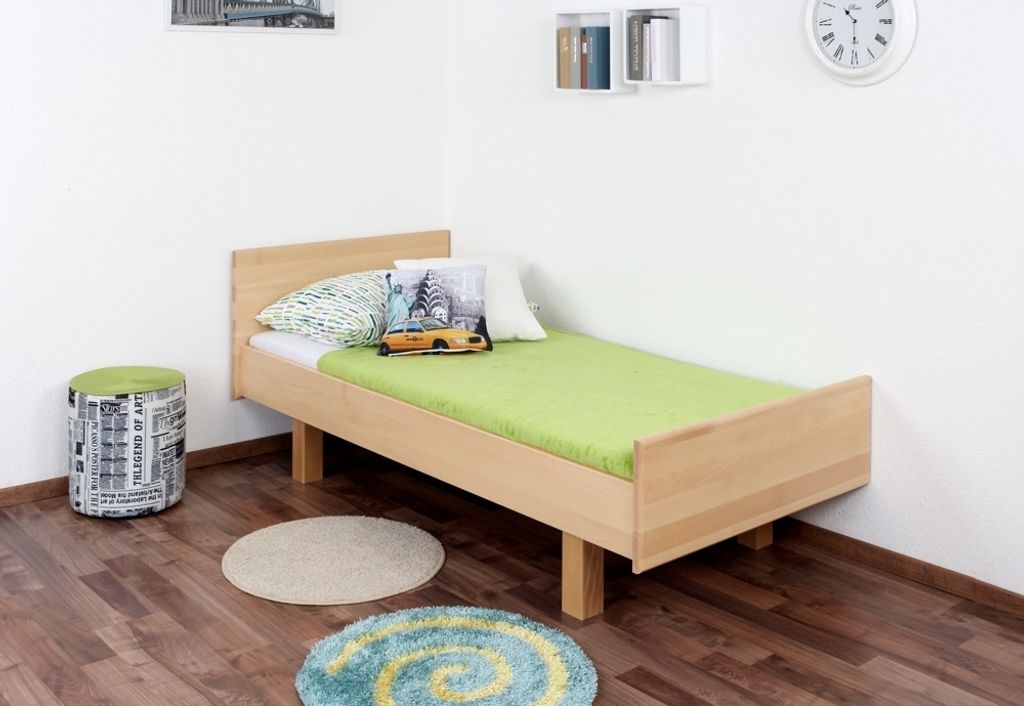 Kinderbett 90 x 200 cm | Massivholz: Buche | Natur Lackiert
