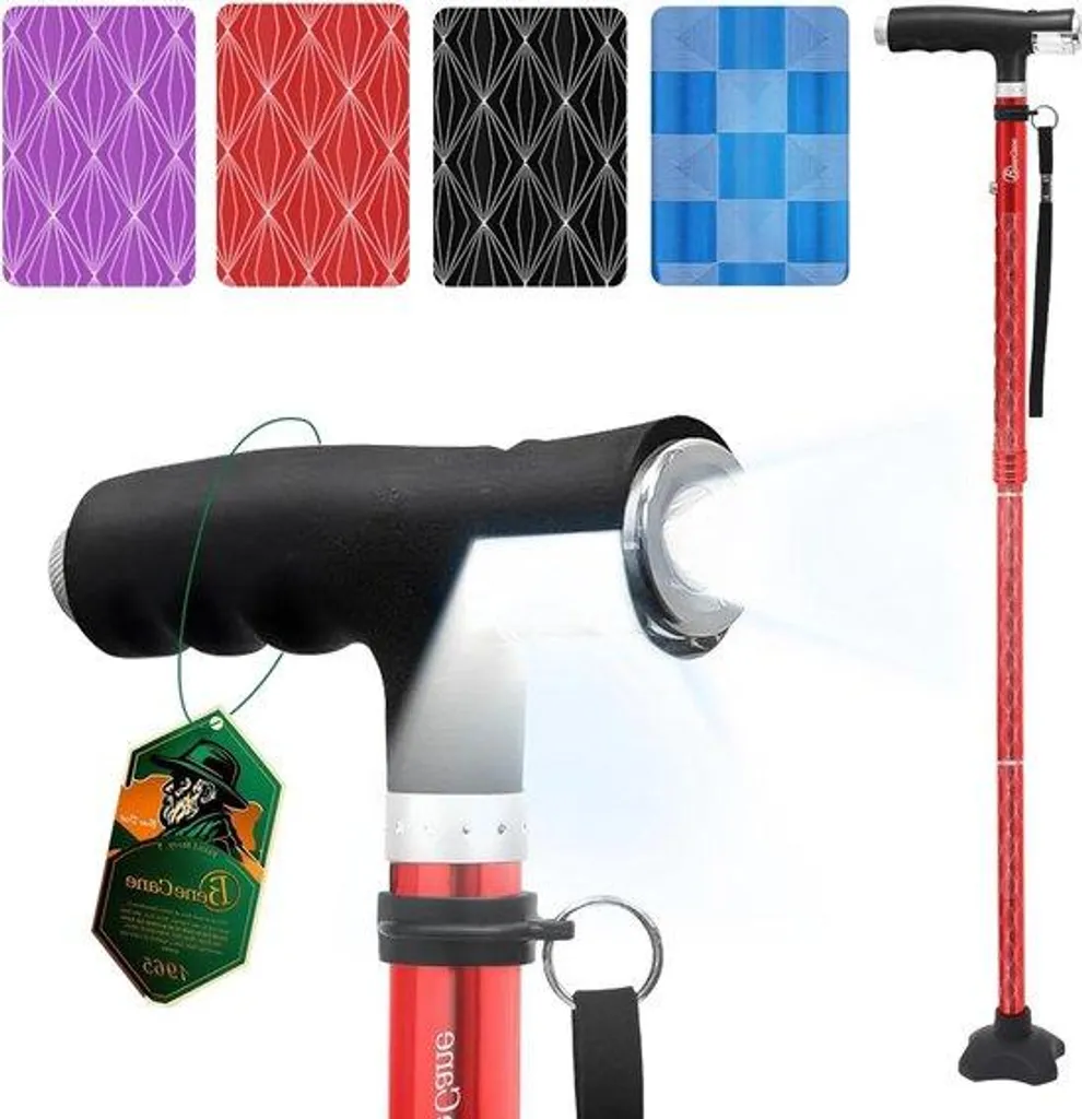 Canne de marche ergonomique lumineuse télescopique pour senior en alu
