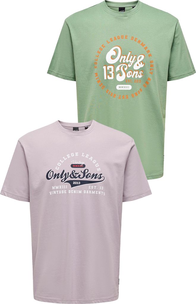 ONLY & SONS 2er-Set T-Shirt Rundhals Vintage Print Design Shirt ONSLENNY Größe: XS
