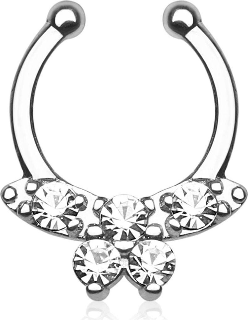 Nasenpiercing Nasenring Fake Piercing Septum Helix Schmetterling Butterfly Strass silber-klar