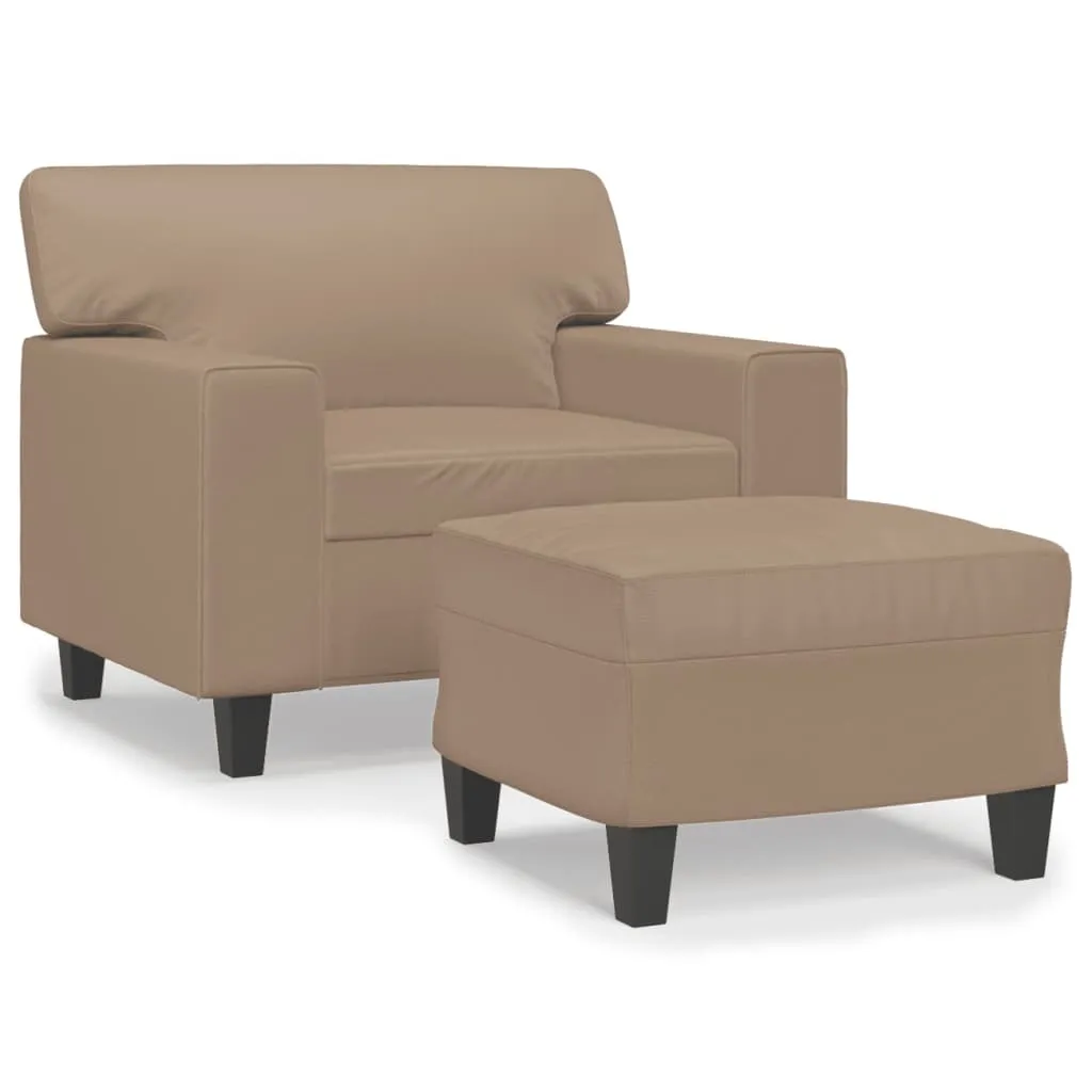Fauteuil confortable 60 cm et pouf simili cuir pour petit espace