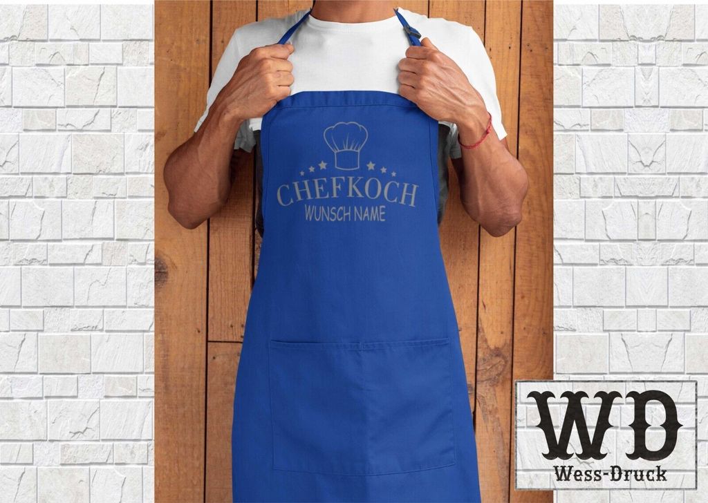 Grillschürze Kochschürze Chefkoch mit WUNSCHNAME Navy Silber