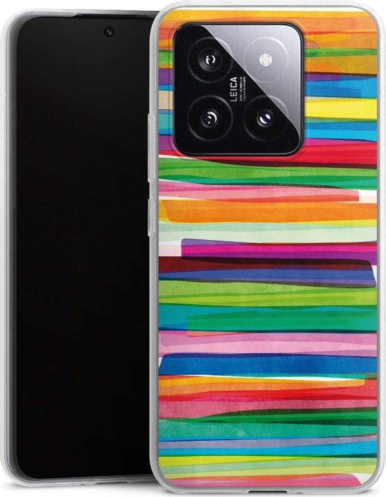 DeinDesign Handyhülle für Xiaomi 14 Silikon Hülle Case Smartphone Schutzhülle Streifen Wasserfarbe bunt