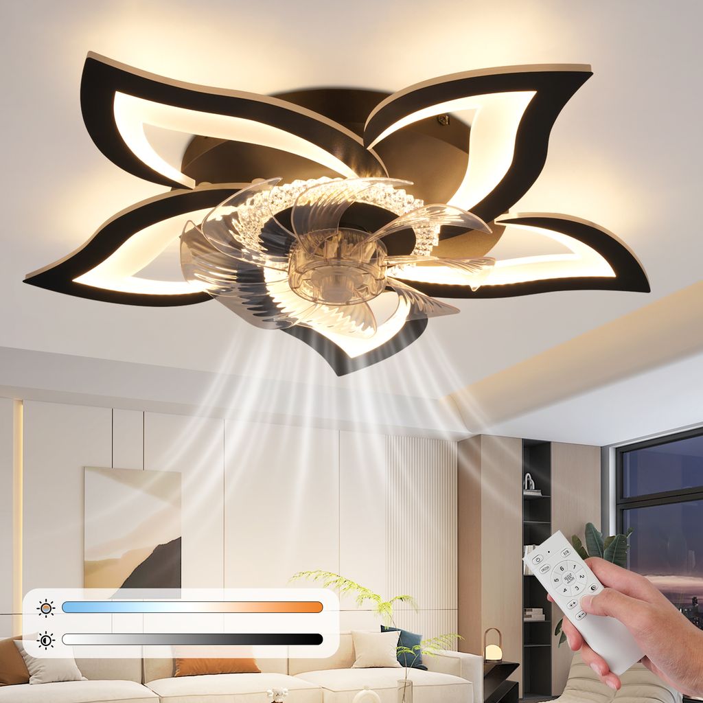 ZMH LED Deckenventilator Mit Beleuchtung 48W Schwarz Deckenleuchte mit Ventilator Leise Fernbedienung Dimmbar 3 Farbtemperatur 6-Gang Timer Schlafz...