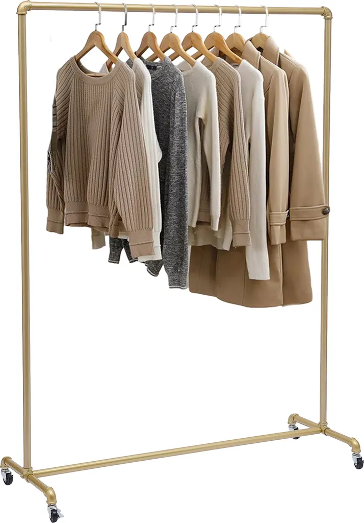 Séchoir à linge doré et porte-manteau mobile pour chambre et dressing