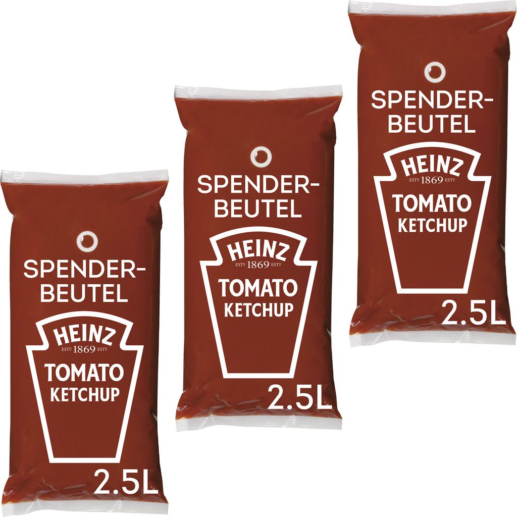 Mehrfach Verpackungsbild Heinz Tomato Ketchup Tomatensauce im Spenderbeutel 3 x 2500 ml 7500ml