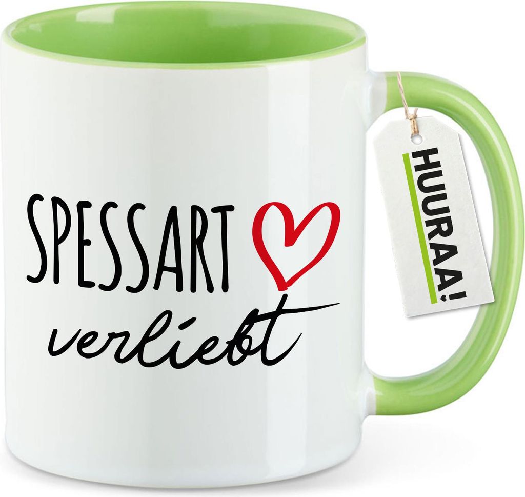 Huuraa Kaffeetasse Spessart verliebt 330ml Grün Keramik Kaffeebecher Geschenkidee